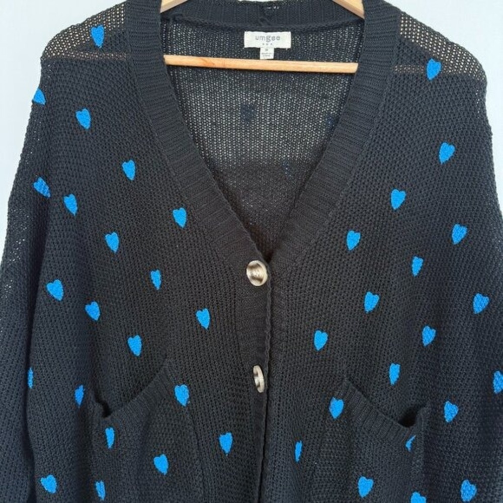 Umgee Womens‎ Heart Knit Cardigan Sweater Crochet Boho V-Neck Pockets Size M